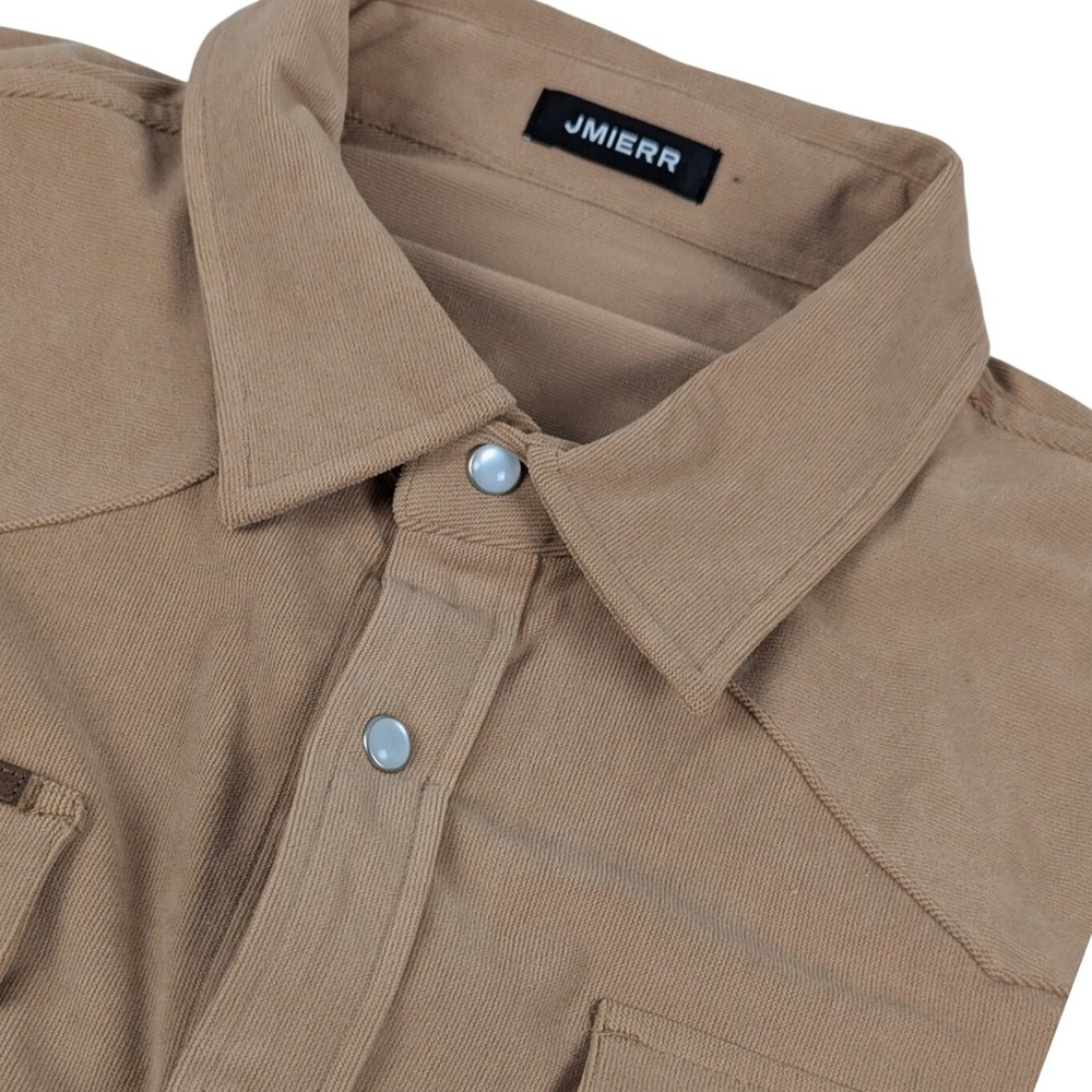 JMIERR Mens Western Pearl Snap Corduroy Button Shirt Tan Long Sleeve Size M